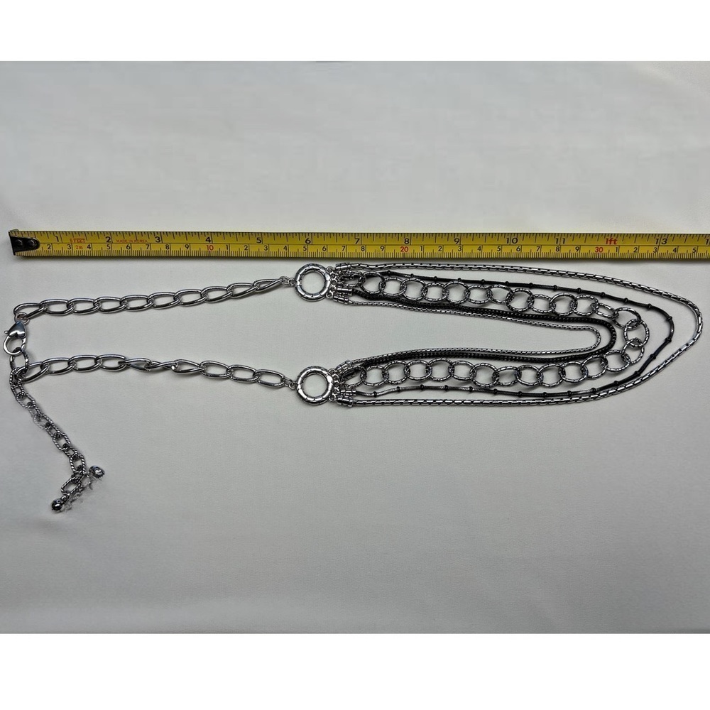𝅺Brighton Pebble Cascade Layered Multi Strand Silver Necklace - Picture 2 of 12